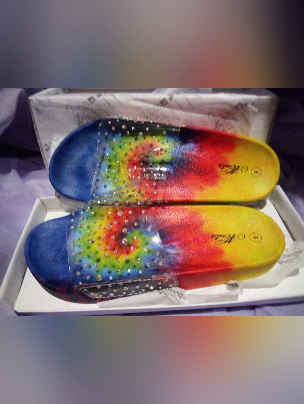 Ladies Mata Sandals Rainbow Sparkle Tie Dye Size 8